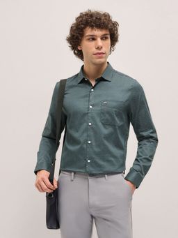 The Bear House - Men Green Cotton Printed Tailored Fit Formal Shirt