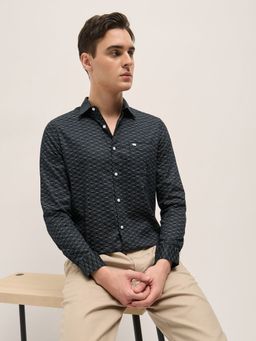 The Bear House - Men Black Cotton Printed Tailored Fit Formal Shirt