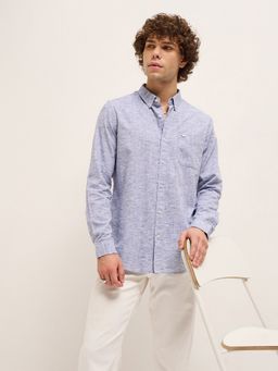 The Bear House - Men Blue Cotton Solid Slim Fit Shirt