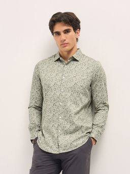 The Bear House - Men Green Cotton Printed Tailored Fit Formal Shirt