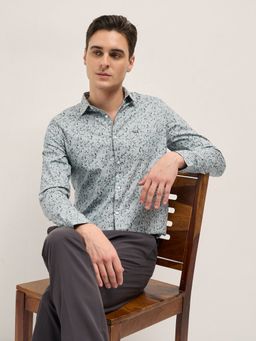 The Bear House - Men Blue Cotton Printed Tailored Fit Formal Shirt