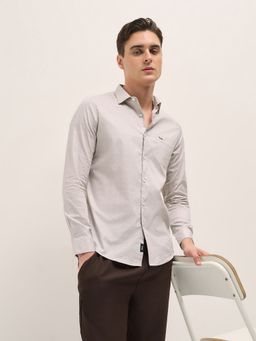 The Bear House - Men Beige Cotton Printed Tailored Fit Formal Shirt