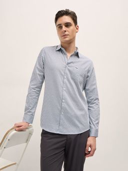 The Bear House - Men White Cotton Printed Tailored Fit Formal Shirt