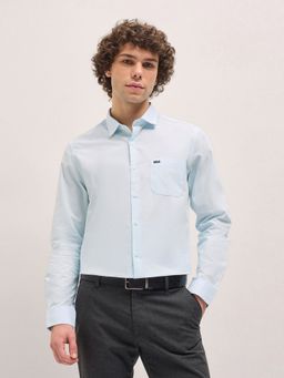 The Bear House - Men Blue Cotton Solid Tailored Fit Formal Shirt