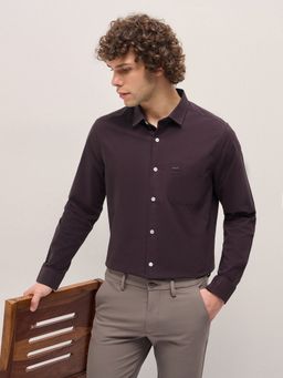 The Bear House - Men Purple Cotton Solid Tailored Fit Formal Shirt