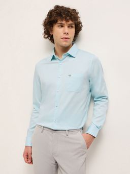 The Bear House - Men Blue Cotton Solid Tailored Fit Formal Shirt