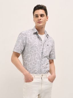 The Bear House - Men Grey Cotton Printed Relaxed Fit Shirt