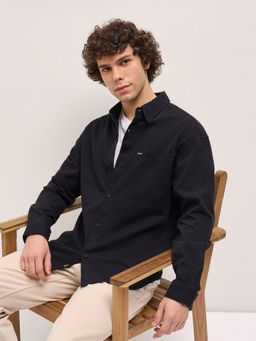 The Bear House - Men Black Solid Relaxed Fit Overshirt