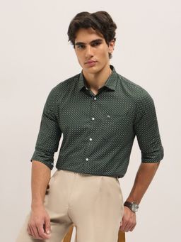 The Bear House - Men Green Cotton Printed Tailored Fit Formal Shirt