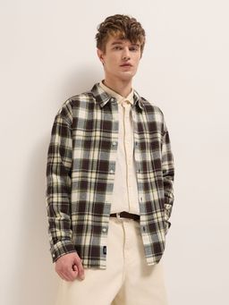 The Bear House - Men Brown Cotton Checked Relaxed Fit Overshirt