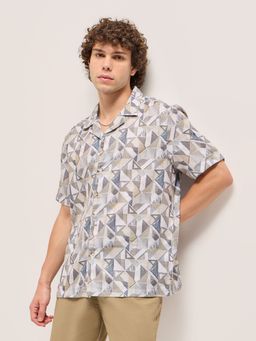 The Bear House - Men Beige Abstract Printed Casual Shirt