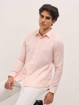 The Bear House - Men Peach Cotton Striped Slim Fit Shirt