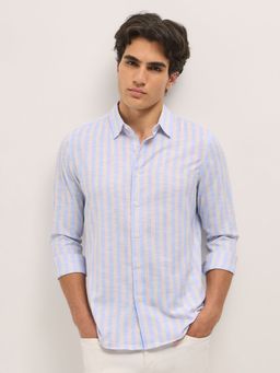 The Bear House - Men Blue Cotton Striped Slim Fit Shirt