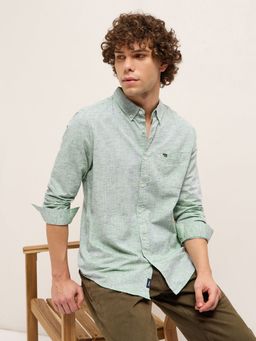 The Bear House - Men Green Cotton Solid Slim Fit Shirt