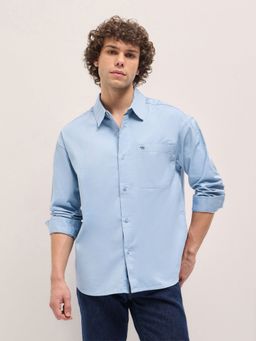 The Bear House - Men Blue Cotton Solid Relaxed Fit Overshirt