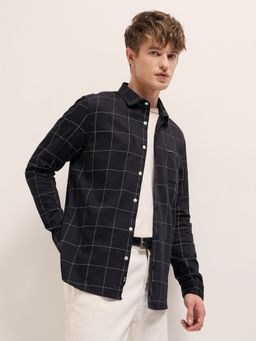 The Bear House - Men Black Cotton Checked Slim Fit Shirt