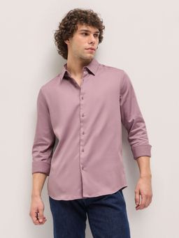 The Bear House - Men Purple Cotton Solid Slim Fit Casual Shirt