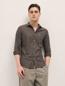 The Bear House - Men Brown Cotton Printed Tailored Fit Formal Shirt