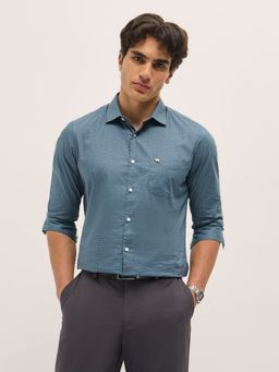 The Bear House - Men Blue Cotton Tailored Fit Formal Shirt