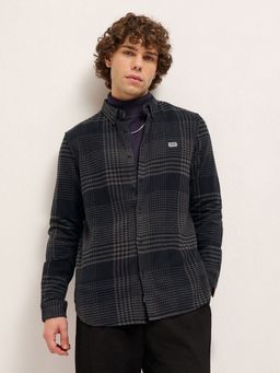 The Bear House - Men Black Cotton Checked Slim Fit Shirt