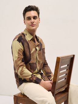 The Bear House - Men Mustard Printed Relaxed Fit Overshirt