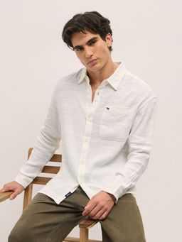 The Bear House - Men White Cotton Solid Relaxed Fit Overshirt