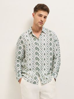 The Bear House - Men Green Printed Relaxed Fit Overshirt
