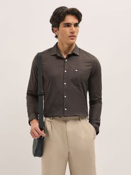The Bear House - Men Brown Cotton Tailored Fit Formal Shirt