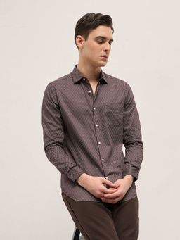 The Bear House - Men Maroon Cotton Printed Tailored Fit Formal Shirt