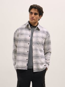 The Bear House - Men White Cotton Relaxed Fit Overshirt