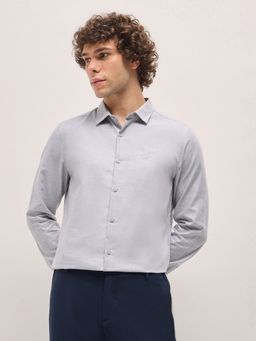 The Bear House - Men Grey Cotton Solid Tailored Fit Formal Shirt