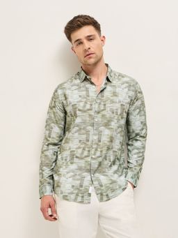 The Bear House - Men Green Printed Tailored Fit Formal Shirt
