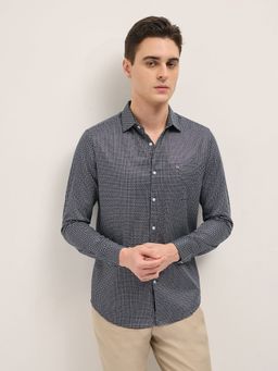 The Bear House - Men Navy Blue Cotton Printed Tailored Fit Formal Shirt