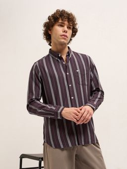 The Bear House - Men Purple Cotton Striped Slim Fit Shirt