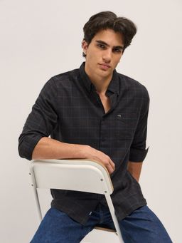 The Bear House - Men Black Cotton Checked Slim Fit Shirt