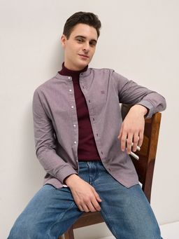 The Bear House - Men Purple Cotton Solid Slim Fit Shirt
