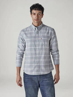 Levi's - Men Grey Checkered Relaxed Fit Oxford Shirt