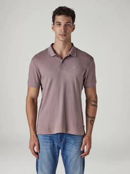 Levi's - Men Textured Mauve Ribbed Polo T-Shirt