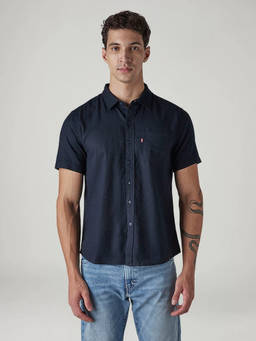 Levi's - Men Navy Blue Solid Slim Fit Linen Shirt