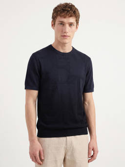 United Colors of Benetton - Men Blue Regular Fit Crew Neck Textured T-Shirt