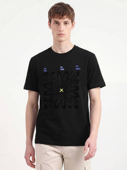 United Colors of Benetton - Men Black Relaxed Fit Crew Neck Printed T-Shirt