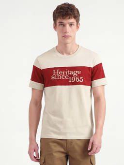 United Colors of Benetton - Men Beige Regular Fit Round Neck Colorblocked T-Shirt