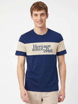 United Colors of Benetton - Men Blue Regular Fit Round Neck Colorblocked T-Shirt