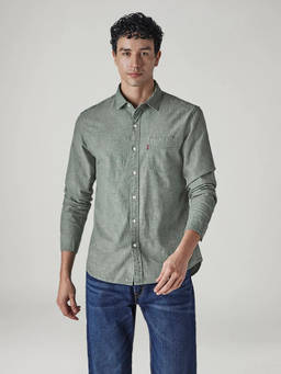 Levi's - Men Grey Solid Slim Fit Chambray Shirt