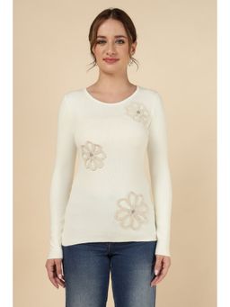 MnM - White Viscose Embellished Sweater
