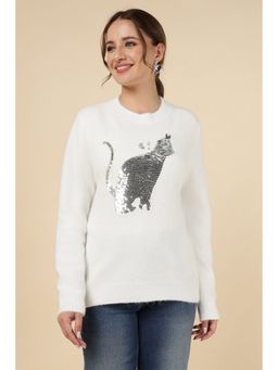 MnM - White Polyester Embellished Sweater
