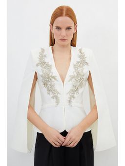 Karen Millen - Bandage Form Fitting Cape Sleeve Embellished Jacket