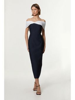 Karen Millen - Navy Blue Bandage Bandeau Contrast Maxi Dress