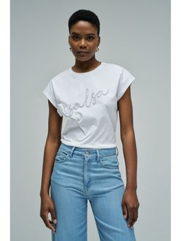 Salsa Jeans - White Branding Satin Flower Top