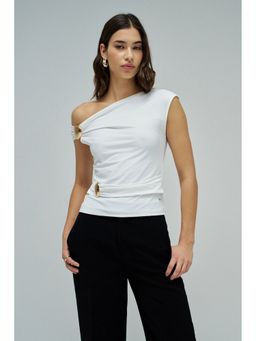 Salsa Jeans - White Solid One Shoulder Top